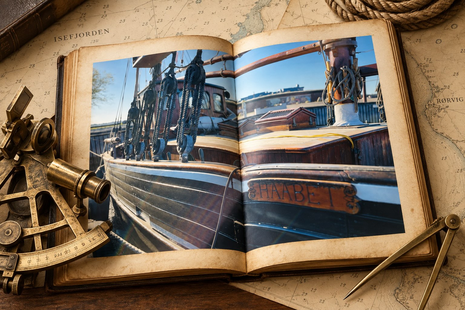 Haabets historie med gammelt søkort, navigationsinstrumenter og Galeasen Haabet
